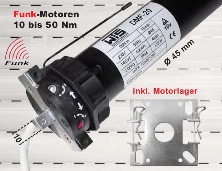 WTS - FUNK Rohrmotoren Serie DMF 433,92 Mhz mit mechanischer Endabschaltung für Rollläden und Markisen