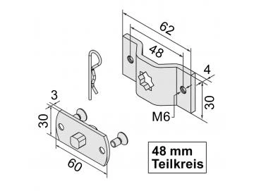 WTS - Markisenlager mit 4kt. -Stift AM2-L050 mit 48mm Teilkreis für AM2 und AE2 Rohrantriebe Max 50Nm