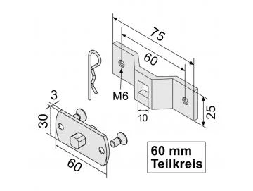 WTS - Markisenlager mit 4kt. -Stift AM2-L150 mit 60mm Teilkreis für AM2 und AE2 Rohrantriebe Max 50Nm