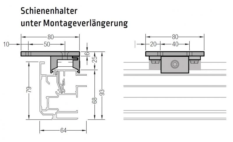 Montageverlängerung inkl .Schienenhalter - für Lewens Portofino Unterglasmarkise