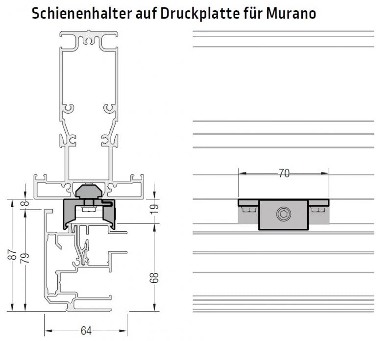 Druckplatte inkl. Schienenhalter für Morano - für Lewens Portofino Unterglasmarkise