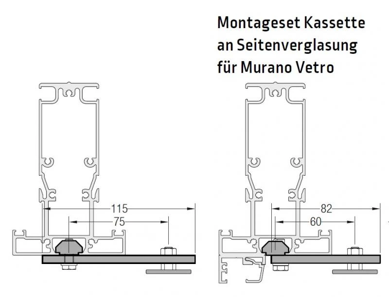 Montageset Kassette an Seitenverglasung Murano - für Lewens Portofino Unterglasmarkise