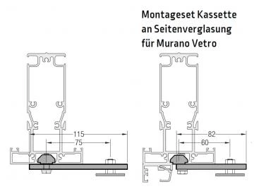 Montageset Kassette an Seitenverglasung Murano - für Lewens Portofino Unterglasmarkise