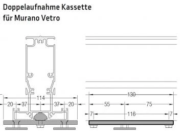Doppelaufnahme Kassette an Murano Vetra oder Puro - für Lewens Portofino Unterglasmarkise