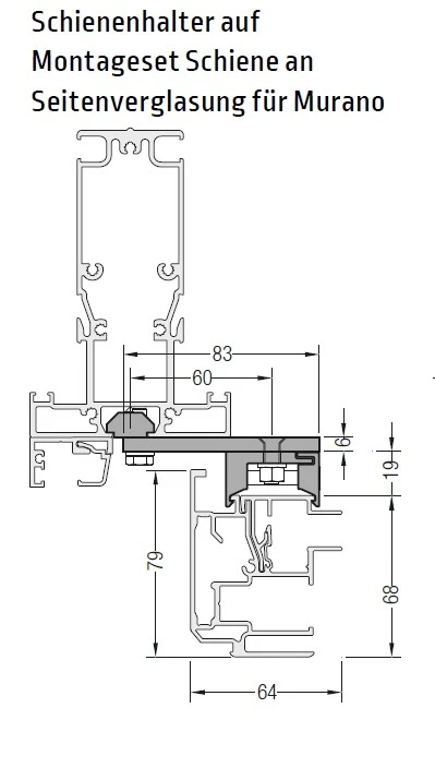 Montageset Schiene an Seitenverglasung für Murano - für Lewens Portofino Unterglasmarkise 
