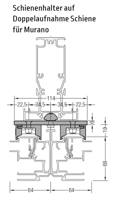 Doppelaufnahme Schiene für Murano - für Lewens Portofino Unterglasmarkise 