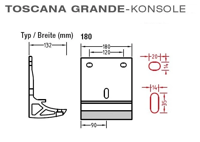 Wandkonsolen für Lewens Toscana Grande Markisen für Wandmontage