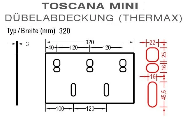 Dübelabdeckung-Thermax für Lewens  Toscana Mini  Markise für Wand und Deckenkonsolen