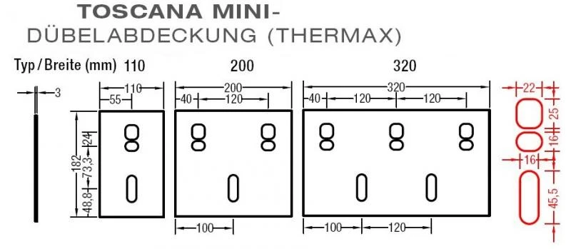Dübelabdeckung-Thermax für Lewens  Toscana Mini  Markise für Wand und Deckenkonsolen