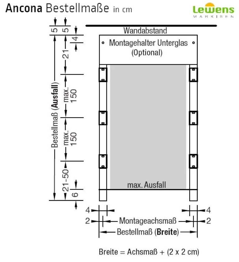 Doppelaufnahme inkl. Schienenhalter - für Lewens Anconan Aufglas und Unterglas markise