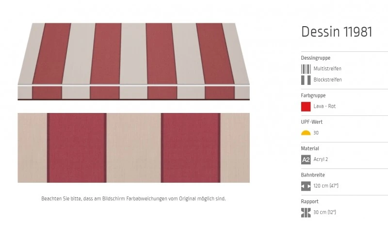 Markisentuch Multi und Blockstreifen ,Lava Rot UPF 30, Acryl 2, Stoff-Nr. 11981