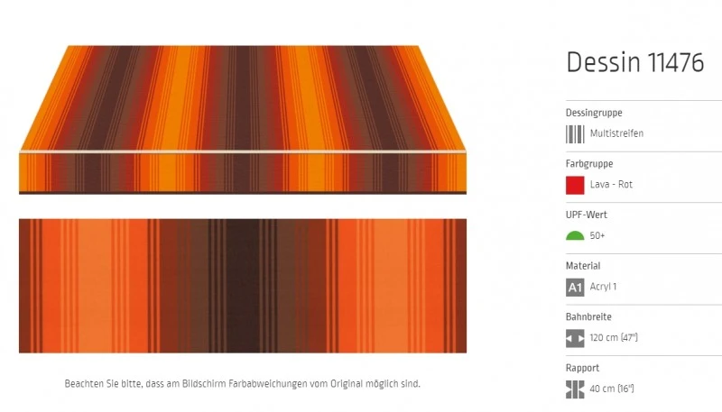 Markisentuch Multistreifen, Lava - Rot UPF 50+, Acryl 1, Stoff-Nr. 11476