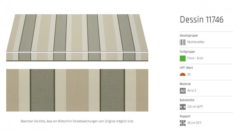 Markisentuch Multistreifen, Flora Grün, UPF 20, Acryl 2, Stoff-Nr. 11746