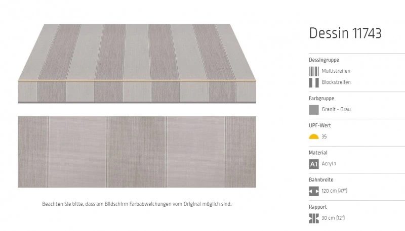 Markisentuch Multi und Blockstreifen ,Granit - Grau UPF 35, Acryl 1, Stoff-Nr. 11743