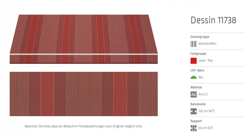 Markisentuch Multistreifen, Lava - Rot UPF 50+, Acryl 2, Stoff-Nr. 11738