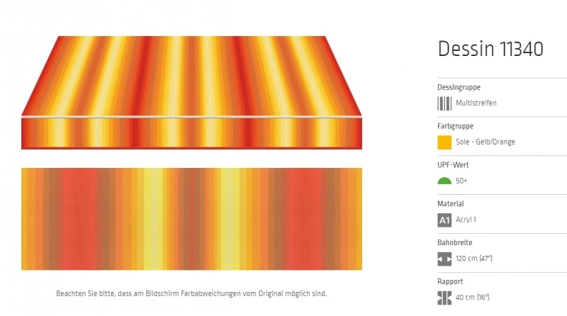 Markisentuch Multistreifen ,Sole - Gelb/Orange UPF 50+,Acryl 1, Stoff-Nr. 11340